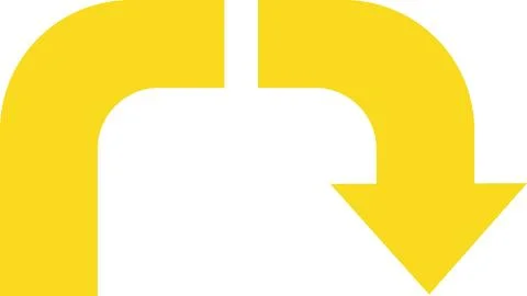 Yellow right angle turn downward arrow symbol Stock Illustration