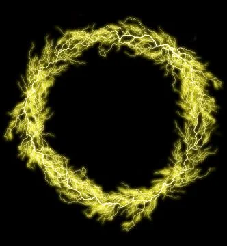 Yellow ring thunderbolt. Realistic lightning. Electricity thunder light storm Stock Photos