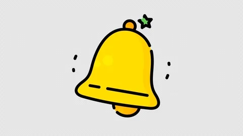 Yellow ringing alert bell icon notification symbol glowing star shape graphic Stock Footage 346686451