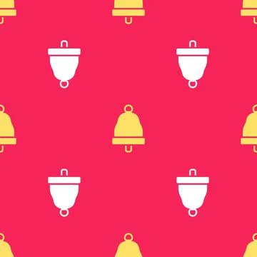 Yellow Ringing bell icon isolated seamless pattern on red background. Alarm イラスト素材