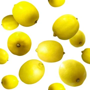Yellow ripe lemons scattered. pattern, module. close-up, white background. .. Stock Photos