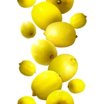 Yellow ripe lemons scattered. pattern, module. close-up, white background. .. Foto stock