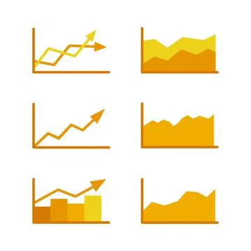 Yellow rising graph histogram set on white background Illustrazione stock