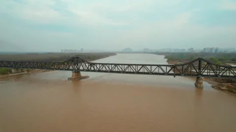 Yellow River Bridge – Aerial Drone View Vídeos de archivo 328565748