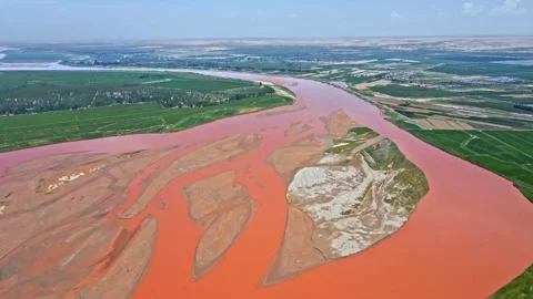 The Yellow River - the ecological landscape of the river Stock Footage 257899087