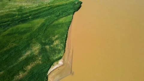 Yellow River Plain - River Beach-drone shot Stock Footage 258090454