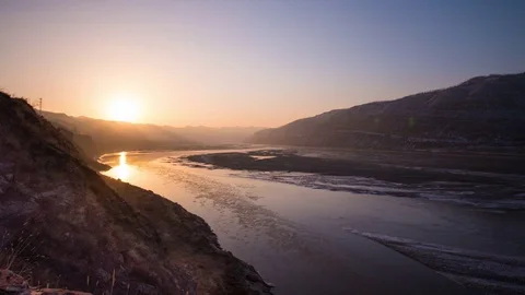 Yellow River Sunrise Stock Footage 84007353