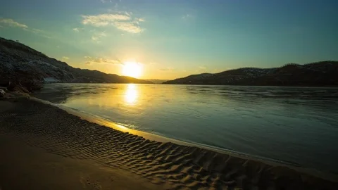 Yellow River Sunset Stock Footage 84009753
