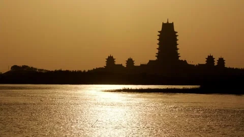 Yellow River Tower in Sunset 스톡 동영상 259280254