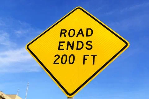 Yellow Road Ends Ahead Sign Stock Photos