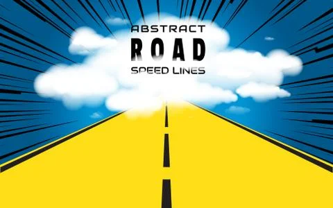 Yellow road going to clouds. Background with speed lines and space for text Stock Illustration