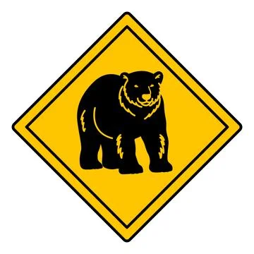 Yellow Road Sign Bear. Vector Icon. Road Sign Warning Animals Crossing The .. Stock Illustration