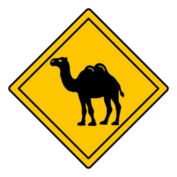 Yellow Road Sign Camel. Vector Icon. Road Sign Warning Animals Crossing The.. Stock Illustration