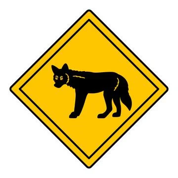 Yellow Road Sign Coyote. Vector Icon. Wild Dog, Prairie Wolf. Road Sign War.. Stock Illustration