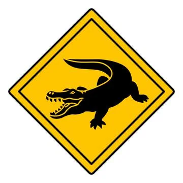 Yellow Road Sign Crocodile. Vector Icon. Alligator, Caiman. Road Sign Warni.. Stock Illustration