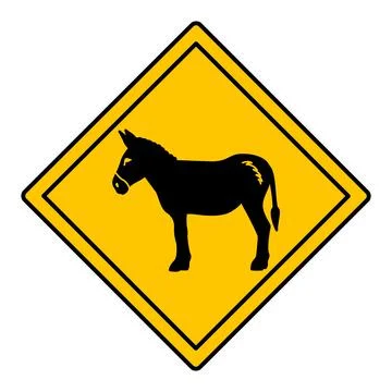 Yellow Road Sign Donkey. Vector Icon. Road Sign Warning about Crossing the .. Stock Illustration