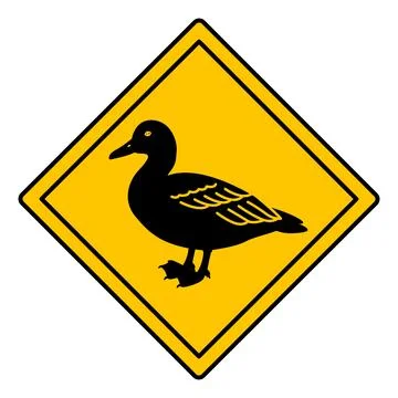 Yellow Road Sign Duck. Vector Icon. Waterfowl. Road Sign Warning About Anim.. Stock Illustration