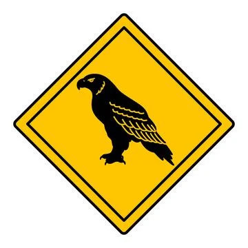 Yellow Road Sign Eagle. Vector Icon. Bird. Road Sign Warning Animals Crossi.. Stock Illustration