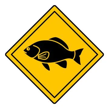 Yellow Road Sign Fish. Vector Icon. Road Sign Warning about Animals. Zoo St.. Stock Illustration