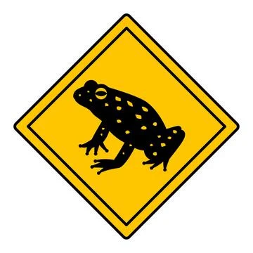 Yellow Road Sign Frog. Vector Icon. Amphibian, Toad. Road Sign Warning abou.. Illustrazione stock