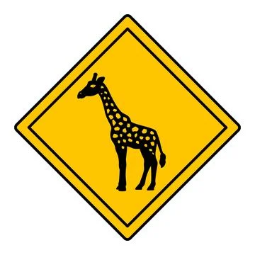 Yellow Road Sign Giraffe. Vector Icon. Road Sign Warning Animals Crossing t.. Illustrazione stock