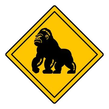 Yellow Road Sign Gorilla. Vector Icon. Monkey. Road Sign Warning about Cros.. Stock Illustration