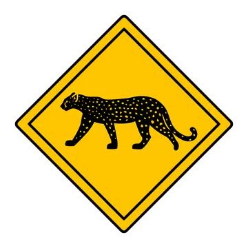 Yellow Road Sign Leopard. Vector Icon. Wild Cat, Predator. Road Sign Warnin.. Illustrazione stock