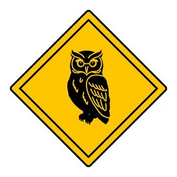 Yellow Road Sign Owl. Vector Icon. Bird. Road Sign Warning Animals Crossing.. Stock Illustration