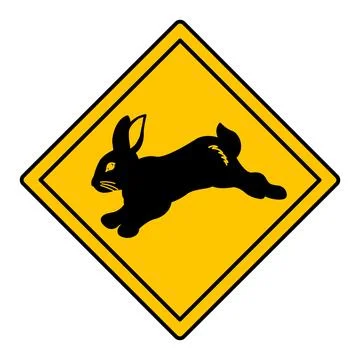 Yellow Road Sign Rabbit. Vector Icon. Hare. Road Sign Warning about Crossin.. Stock Illustration