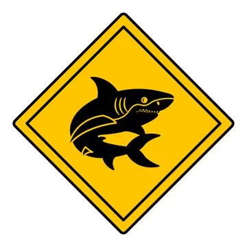 Yellow Road Sign Shark. Vector Icon. Fish, Predator. Road Sign Warning Abou.. Stock Illustration