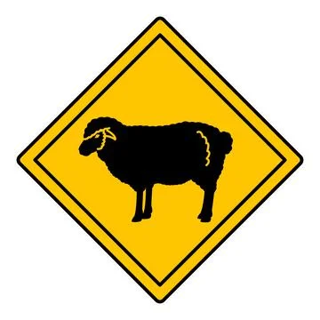 Yellow Road Sign Sheep. Vector Icon. Farm, Agriculture. Road Sign Warning a.. Stock Illustration