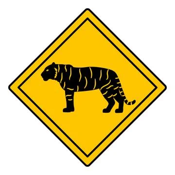 Yellow Road Sign Tiger. Vector Icon. Road Sign Warning about Crossing the R.. Stock Illustration