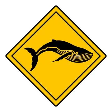Yellow Road Sign Whale. Vector Icon. Killer Whale, Big Fish. Road Sign Warn.. Stock Illustration