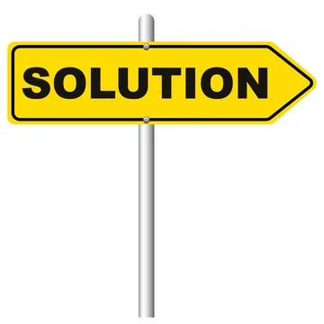 Yellow road sign with word Solution on white background Stock Illustration