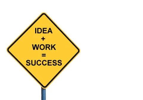 Yellow roadsign with IDEA plus WORK equals SUCCESS message Stock Photos