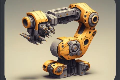 A yellow robot with a black frame on a gray background with a shadow of the.. Stock Illustration