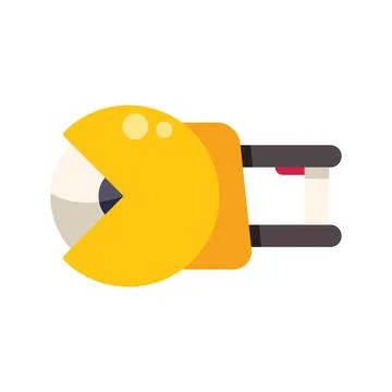 Yellow robot head moving right with mouth open wide Stock Illustration