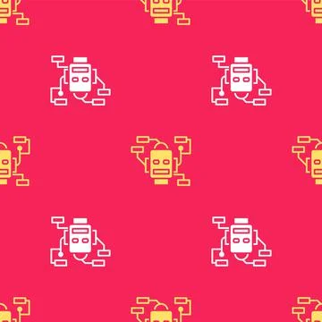 Yellow Robot icon isolated seamless pattern on red background. Artificial 스톡 일러스트