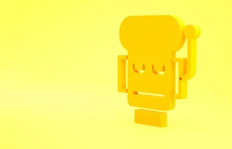 Yellow Robot low battery charge icon isolated on yellow background. Artificia Stock Illustration