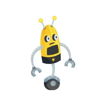 Yellow robot on one wheel. Vector illustration on white background. Stock Illustration