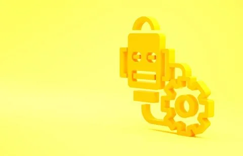 Yellow Robot setting icon isolated on yellow background. Artificial intellige 스톡 일러스트