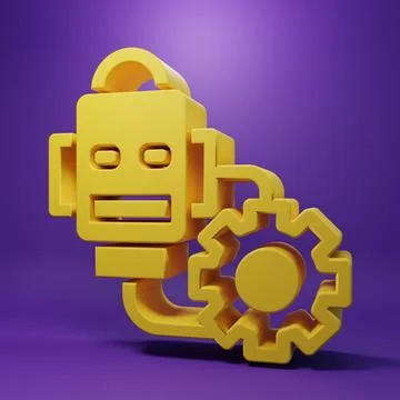 Yellow Robot setting icon isolated on purple background. Artificial intelli.. 스톡 일러스트