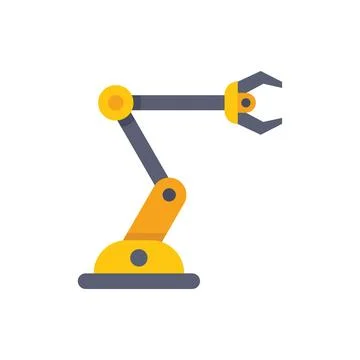 Yellow robotic arm picking up object flat icon design Stock Illustration