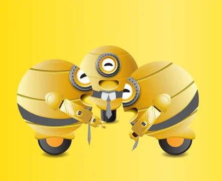 Yellow robots lauging together Illustrazione stock