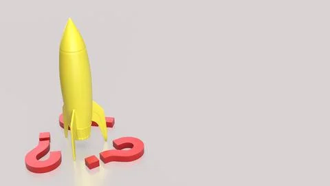 The Yellow rocket and red Question mark for startup concept 3d Rendering. 스톡 일러스트