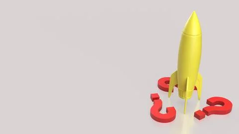 The Yellow rocket and red Question mark for startup concept 3d Rendering. 스톡 일러스트