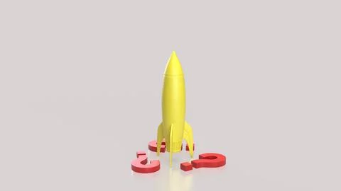 The Yellow rocket and red Question mark for startup concept 3d Rendering. 스톡 일러스트