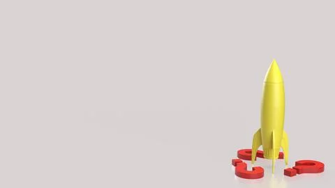 The Yellow rocket and red Question mark for startup concept 3d Rendering. 스톡 일러스트