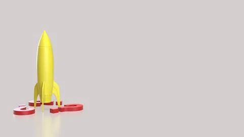 The Yellow rocket and red Question mark for startup concept 3d Rendering. 스톡 일러스트
