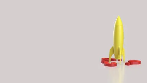 The Yellow rocket and red Question mark for startup concept 3d Rendering. Stock Illustration